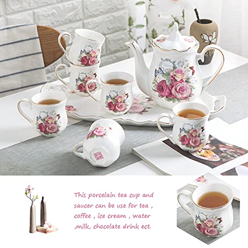 Tea Set for Adults Porcelain Coffee Tea Pot Tea Set with Teapot Tea Cup Sets Tea Sets for Afternoon Tea Wedding Gift