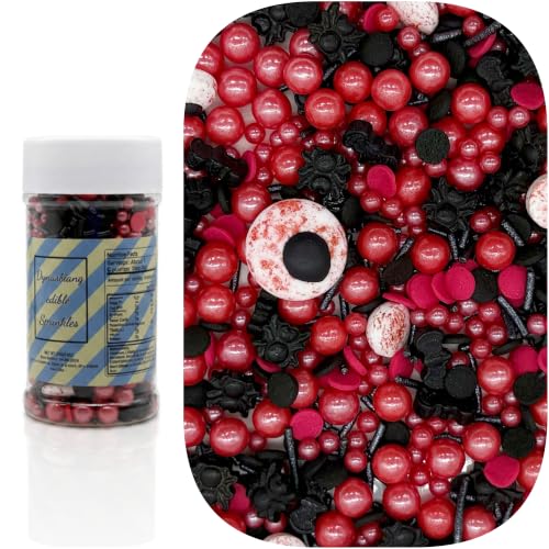 Red & Black Spider Themed Bloody Eyes Sprinkles Mixed Style Edible Cake Decorations Cupcake Toppers Cookie Perfect for Cakes