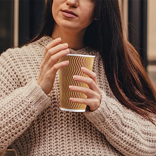 90 Pack 16 oz Disposable Paper Coffee Cups Insulated Champagne (90 Count)
