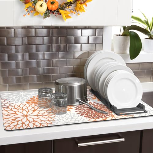 2PCS 16" x 24" Fall Dish Drying Mat & 24" x 5.5" Sink Splash Guard