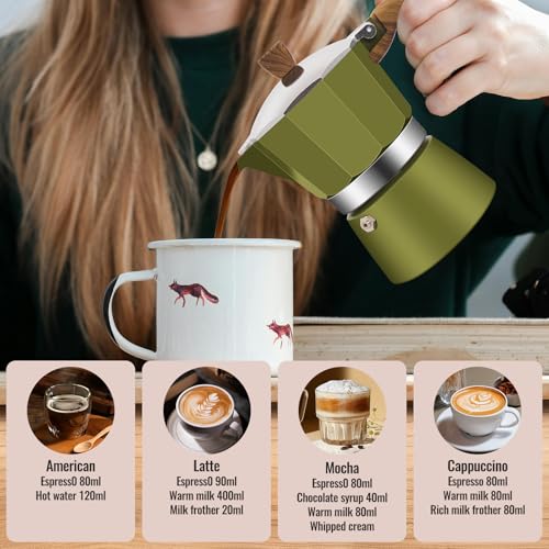 9 Cup Aluminum Moka Pot Classic Stovetop Espresso Coffee Maker 450ml 15oz Coffeemaker Percolator Mocha Pot Greca Coffee Maker Cafe Makers for Italian and Cuban Café Brewing Green
