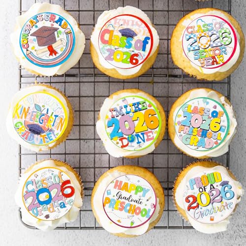48Pcs Edible 2026 Kindergarten Graduation Cupcake Toppers Wafer Paper Preschool Cake Decorations Picks for 2026 Kindergarten Grad Theme Party Cake Decor Supplies Multi Color (48 Count)