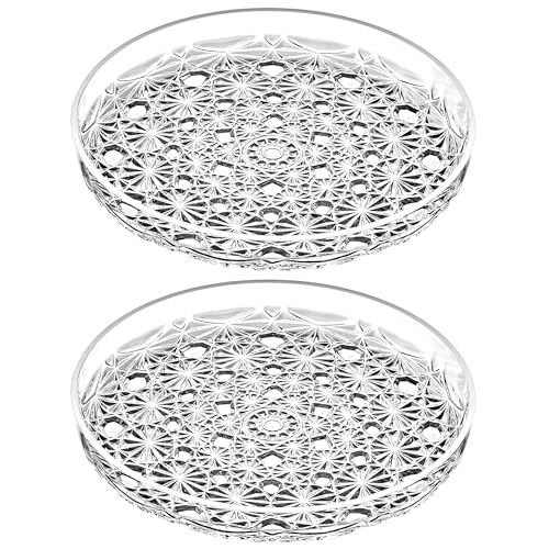 Luna - 2-Pack Acrylic Serving Tray (10" Dia.), Plastic Dinner Plates, Round Coffee Table Tray, Serving Platters for Cookie, Appetizer, Charcuterie, Snack, Dessert, Party Food Display (2 Count)
