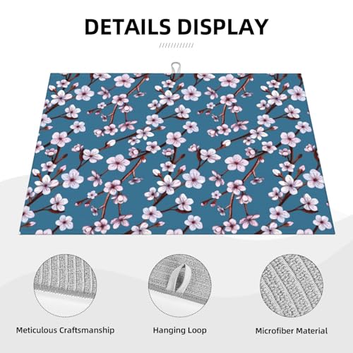 18x24 Blue Cherry Blossom Floral Microfiber Absorbent Dish Drying Mat