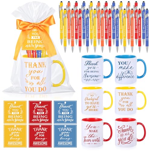 6 Set Employee Appreciation Gifts Include Thank You Staff Mug Gift Set 12 oz Appreciation Mugs Inspirational Pens Tags for Employee Staff Team Group (6 Count)