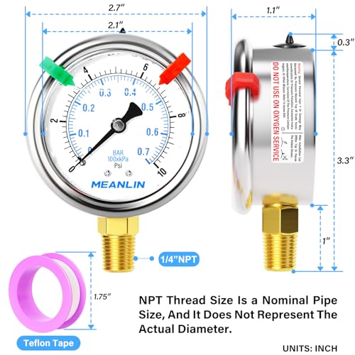 0~10Psi Liquid Filled Pressure Gauge 1