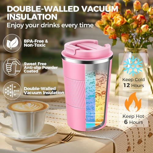 13 oz Stainless Steel Insulated Travel Coffee Mug with Fip Lid Bulk 4 Pack (4 Count)