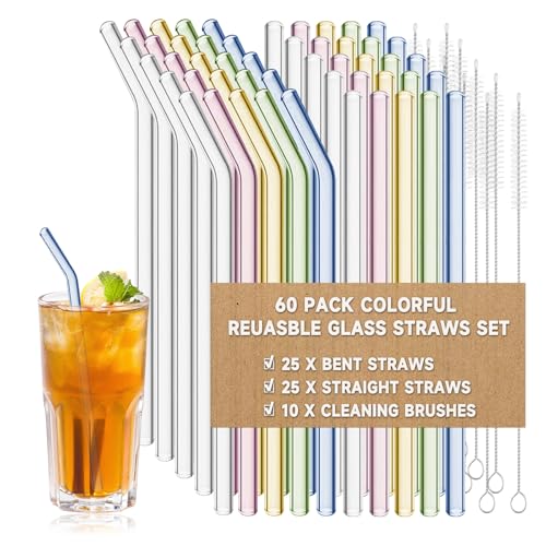 60 Pack Reusable Glass Straws