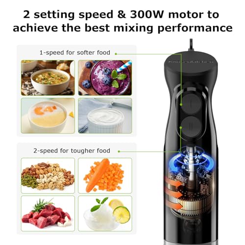 3-in-1 Immersion Blender Handheld with 2 Mixing Speed