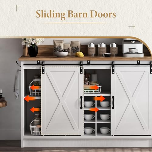 47" Farmhouse Coffee Bar Cabinet with Storage Hutch