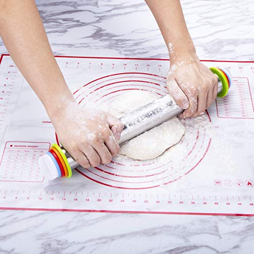 Stainless Steel Rolling Pin & Baking Mat Set with Adjustable Thickness Ring