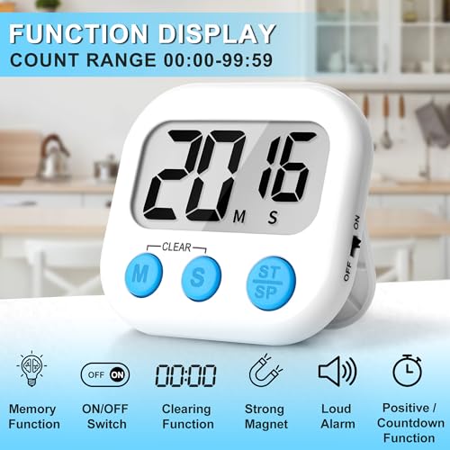 Digital Kitchen Timers for Cooking Kids White 12 Pack (12 Count)