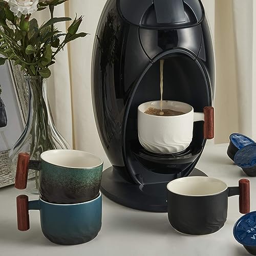 6oz Ceramic Espresso Cups with Wooden Handle (4 Count)