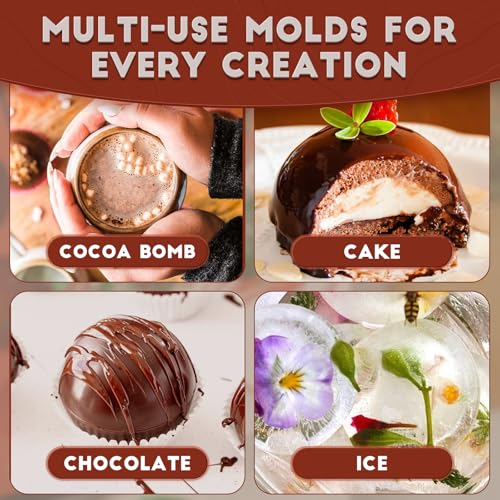 Hemisphere Silicone Molds 3 Inch for Hot Cocoa Chocolate Bombs Valentines Semi Ball Making Kit Cake Decor Mould