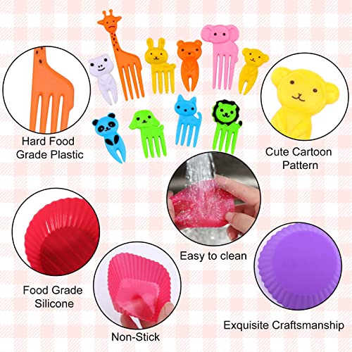 60 Pcs Silicone Lunch Box Dividers with Animal Food Picks (60 Count)