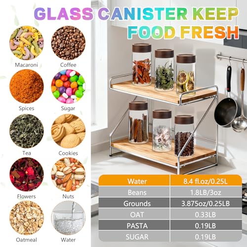 8oz Airtight Glass Jars Small Spice Storage Canister with Wooden Lid Clear Glass Food Container Canning Jar for Cookies Overnight Oats Yogurt Pantry Sugar Tea Coffee Bath Salts