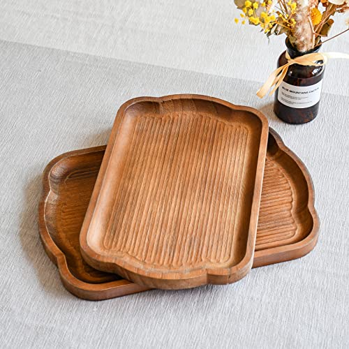 Rustic Wood Serving Tray Set of 2 Brown Rectangular Decorative Trays Farmhouse Charcuterie Boards Platter for Food (2 Count)