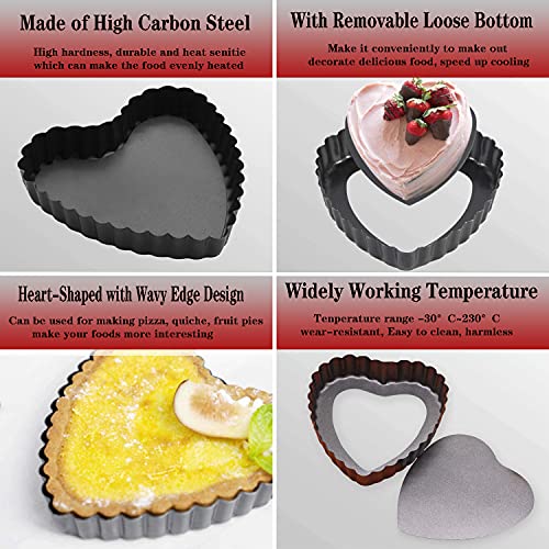 6PCS 4 Inch Heart Tart Pans with Removable Bottom