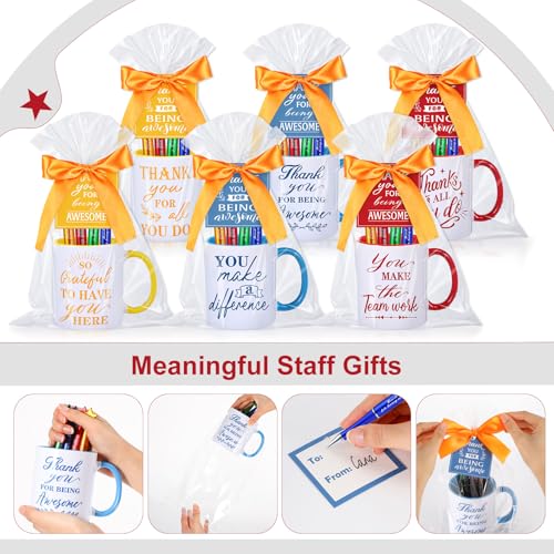 6 Set Employee Appreciation Gifts Include Thank You Staff Mug Gift Set 12 oz Appreciation Mugs Inspirational Pens Tags for Employee Staff Team Group (6 Count)