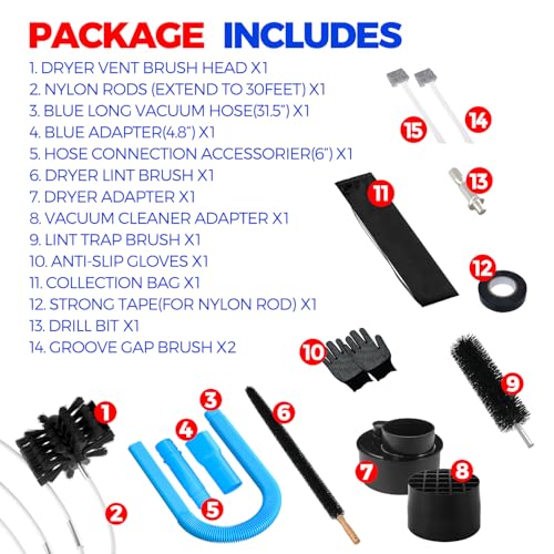 30FT Dryer Vent Cleaner Kit 15Pcs