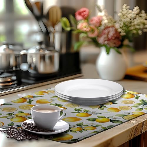 Lemon Dish Drying Mat Spring Summer Kitchen Dish Drying Pad Absorbent Drying Mat for Countertops Dish Dryer Mat Microfiber Dishes Drainer Pad Dish Drying Rack Mat