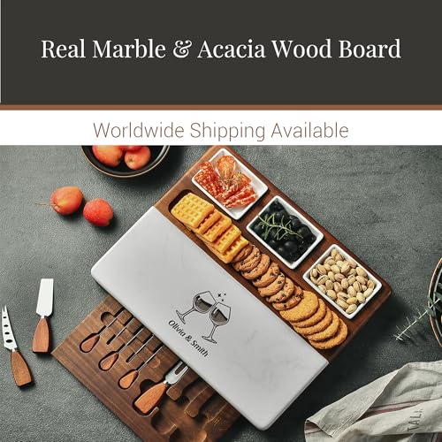 Wood Marble Cheese Board Set