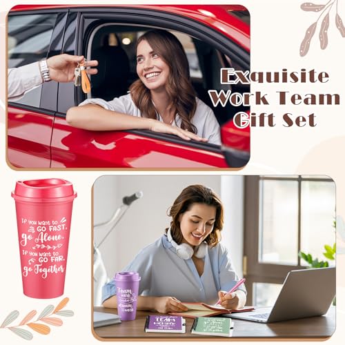 12 Set 48 Pcs Team Appreciation Gift Set Inspirational Employee Appreciation Gift Bulk 16 oz Coffee Cups with Team Notebook Pen Keychains for Staff Teacher (12 Count)