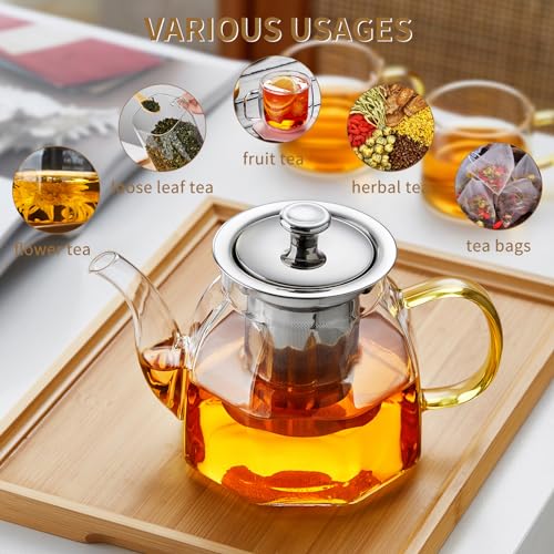 Glass Tea Pot with Stainless Steel Infuser and Lid