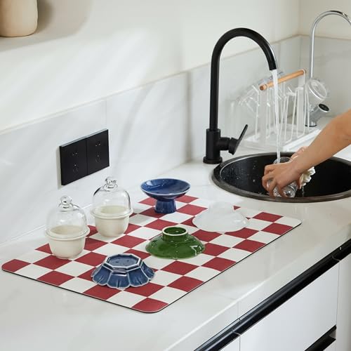 Checkered Dish Drying Mat for Kitchen Counter