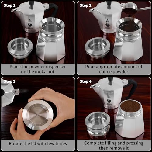 4-6-Cup Moka Pot Tamper, 304 SS Dosing Funnel & Distributor, Silver