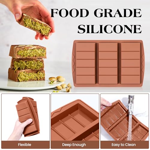 2 Pcs Chocolate Bar Mold Deep Dubai 0.85 Inch Stuffed Chocolate Molds Silicone Large Break Apart Silicone Molds (2 Count)