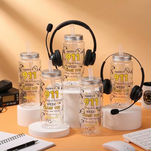 24 Pcs 911 Dispatch Appreciation Week 14.2oz Tumbler Lid Straw Cups (24 Count)