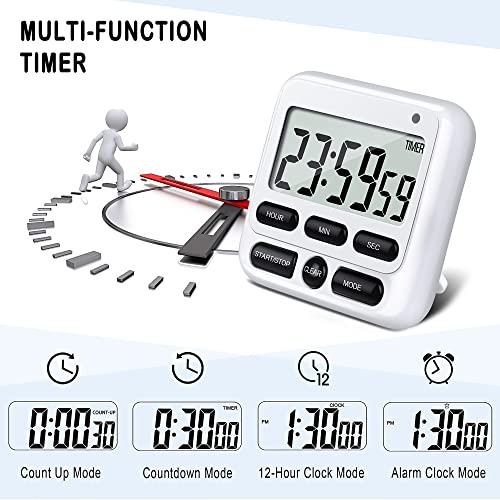 4-in-1 Digital Timer with Count Up/Down, Clock & Alarm, Ring & Silent Modes