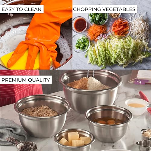 Premium Brushed Stainless Steel Mixing Bowls Sets (5 Count)