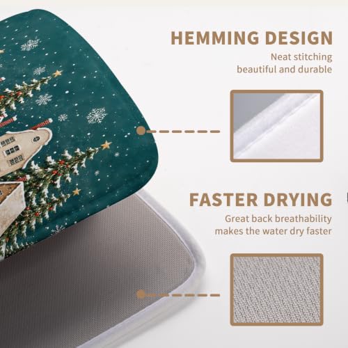 Winter Christmas Dish Drying Mats Xmas Forest House Dish Mat Snowflake Drying Matt Dishes Dryer Pad for Kitchen Counter Absorbent Microfiber Washable Foldable Reusable 18x24 in