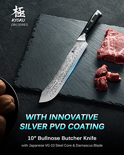 10″ Damascus Butcher Knife for Meat Cutting