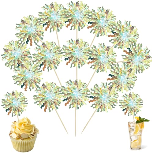 30Pcs Foil Firework Cupcake Toppers Sparkle Tinsel Cupcake Picks Firework Cake Decorations Cocktail Food Fruit Toothpicks for Baby Shower Graduation Party Supplies White (30 Count)