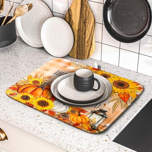 Autumn Pumpkins Dish Drying Mat for Kitchen Countertop