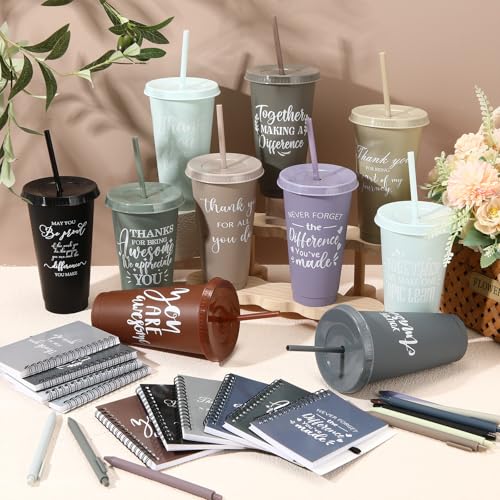 90 Pcs Employee Appreciation Gifts Bulk 24 oz Thank You Tumbler with Lid and Straw Mini Spiral Notebooks and Pens Appreciation Gifts for Team Employee Coworkers Teacher (90 Count)