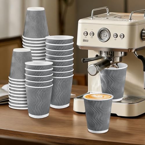 120 Pack 10 oz Coffee Cups Disposable Insulated Paper Cup Gray (120 Count)