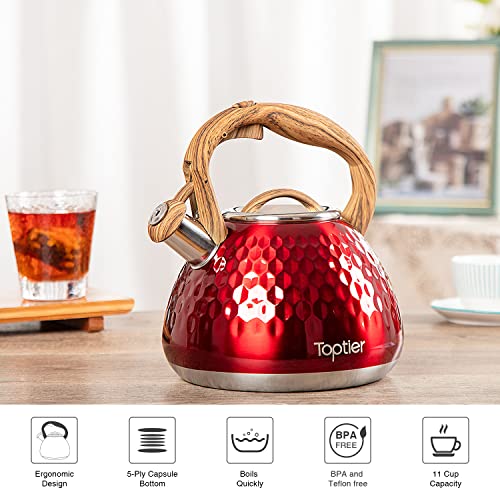 Tea Kettle Toptier Teapot Whistling Kettle with Wood Pattern Handle Loud Whistle