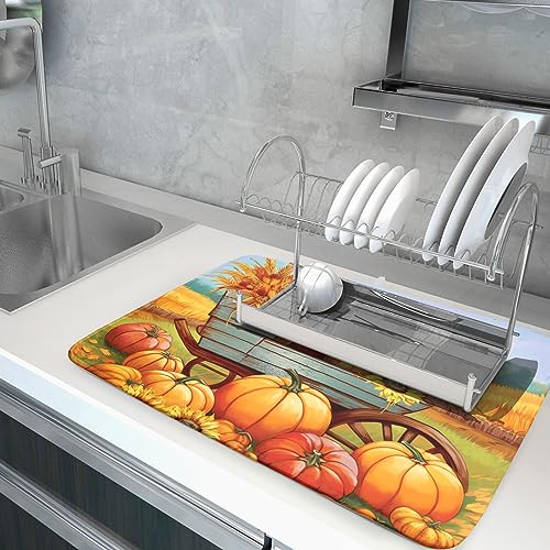Thanksgiving Autumn Harvest Pumpkin Dish Drying Mat for Kitchen Counter