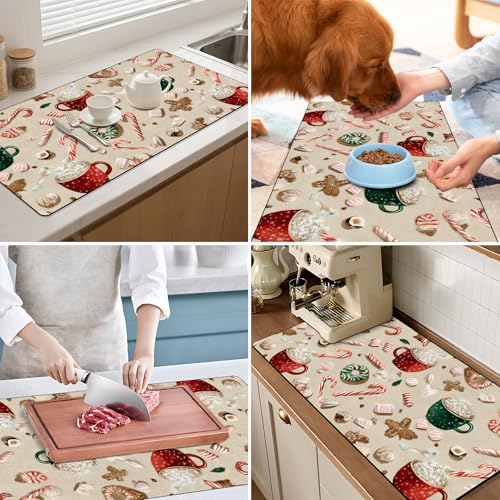 Coffee Bar Mat Absorbent Dish Drying Mat Cuttable Hide Stain Draining Table Pad for Kitchen Counter Coffee Bar Accessories