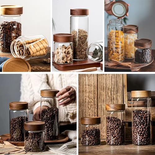 12 oz 350 ml Clear Glass Storage Canister with Airtight Wooden Lid (4 Count)