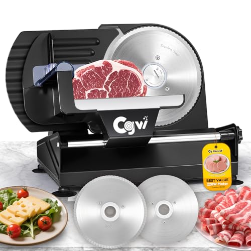 Meat Slicer 220W Electric Deil Food Slicer with 2 Removable 7.5" Blades