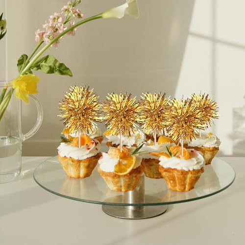 40 PCS Foil Firework Cupcake Toppers Fireworks Cupcake Picks Sparkle Tinsel Cake Decorations Cocktail Fruit Toothpick for Firework Theme Birthday Wedding Graduation Party Decorations Supplies Gold (40 Count)