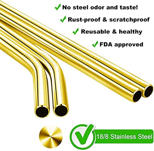 6 Pack Gold 0.4" Wide Bore Reusable Stainless Steel Smoothie Straws (6 Count)