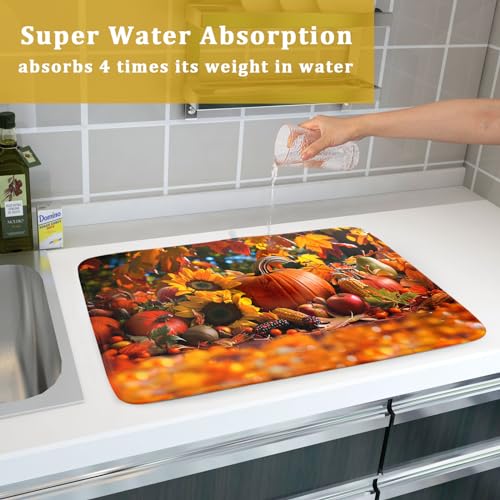 Fall Harvest Pumpkin Dish Drying Mat for Kitchen Counter