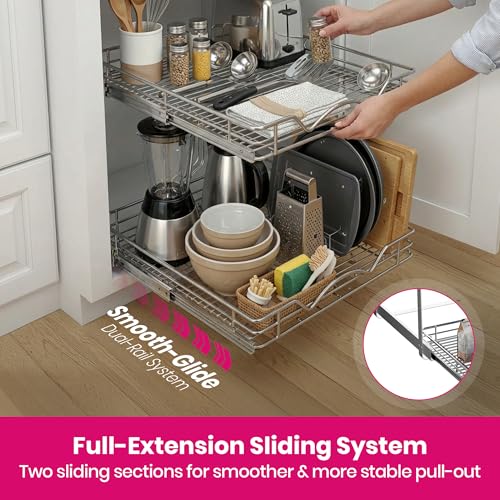 2-Tier Pull-Out Cabinet Organizer for Kitchen, 20" W x 21”D x 16.5" H