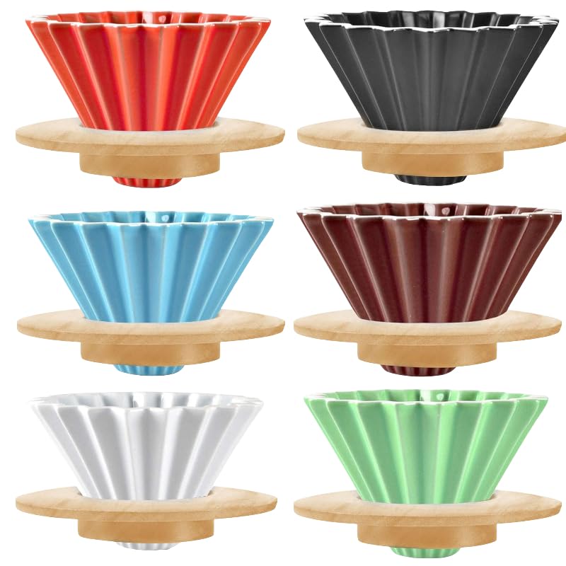 Ceramic Coffee Dripper Pour Over Coffee Maker with Wood Stand Elegant Flower Shape Filter